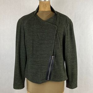 Coldwater Creek Asymmetrical Moto Jacket Size 16 Olive Green Wool Blend